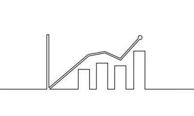 Continuous line drawing of growth graph, bar chart process, business growth, object one line, single line art, vector illustration