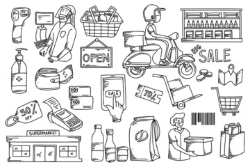 new normal online shop doodle design. retail store outline sketch