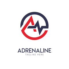 Adrenaline logo. illustration of letter A with adrenaline symbol © MyneartStd
