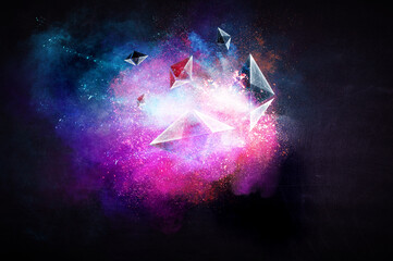 Obraz na płótnie Canvas Pyramid agaisnt colourful background . Mixed media