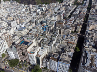 Copacabana beach, Rio de Janeiro, Brazil. Beautiful seaside town with old white buildings. Drone...