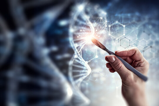 Surgeon hand with scalpel . Mixed media - Powered by Adobe