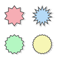 sticker with colorful starburst shape set isolated on white background