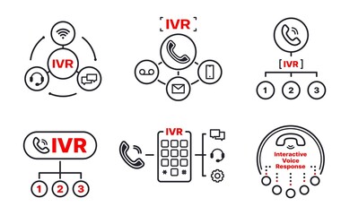 IVR icons, interactive voice response application for telephony automated phone call, vector mic symbols. IVR customer service, automatic contact center and digital mobile interactive response app