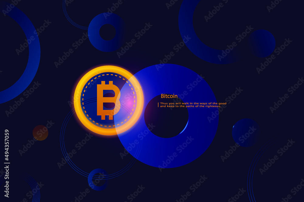 Poster bitcoin blockchain or cryptocurrency concept on background.