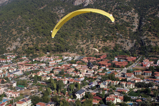 Paraglider fly at Fethiye skies in Turkey. 