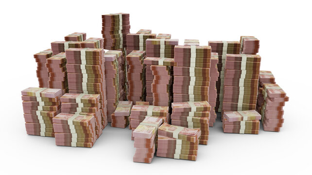 Stack of 100000 Indonesian rupiah notes. 3d rendering of bundles of money isolated on white background