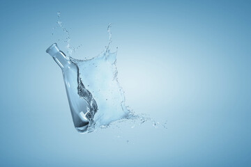 Water splash out of glass bottle . Mixed media