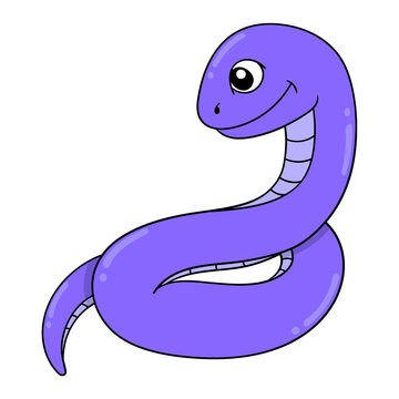 friendly purple giant anaconda snake, doodle icon image kawaii