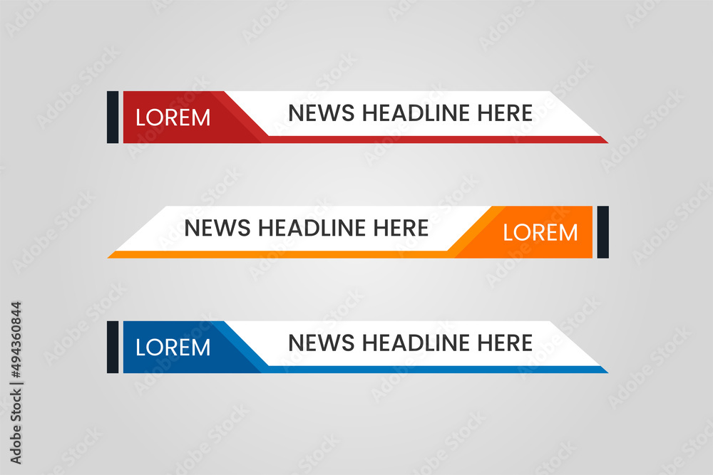 Wall mural set of lower third vector design background texture banner template with orange, red and blue shape 