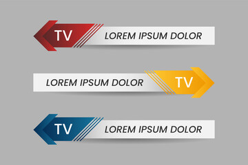 Set of lower third vector design background texture banner template with orange, red and blue shape strip color. Modern broadcast news lower for TV Bars, Sport, Video Channel, Screen, Show, Display