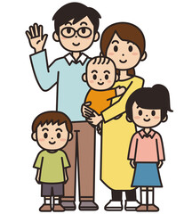 五人家族のイラスト素材　全身　赤ちゃん