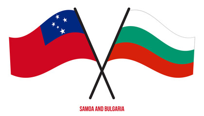 Samoa and Bulgaria Flags Crossed And Waving Flat Style. Official Proportion. Correct Colors.