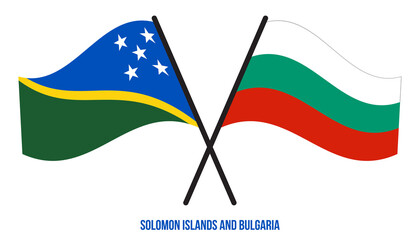 Solomon Islands and Bulgaria Flags Crossed And Waving Flat Style. Official Proportion. Correct Color