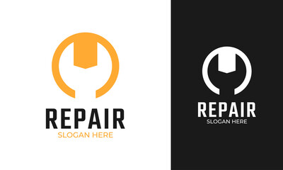 Mechanic wrench logo design for repair or service concept
