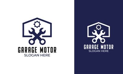 Garage or workshop logo design with wrench icon for automotive service