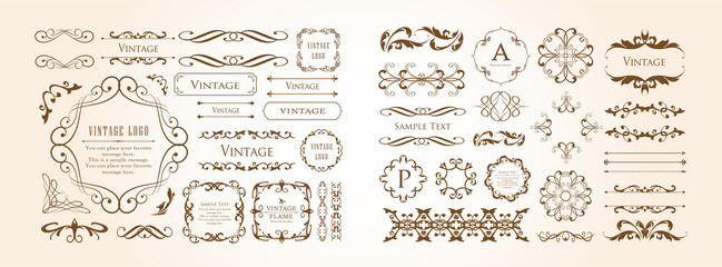 春の植物モチーフのフレームセット。ビンテージフラワー。装飾デザイン。流行りのあしらい	
