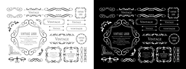 春の植物モチーフのフレームセット。ビンテージフラワー。装飾デザイン。流行りのあしらい	
