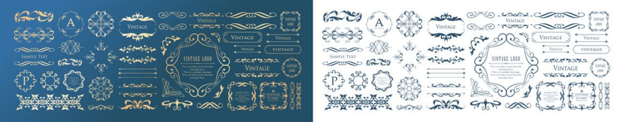 春の植物モチーフのフレームセット。ビンテージフラワー。装飾デザイン。流行りのあしらい	
