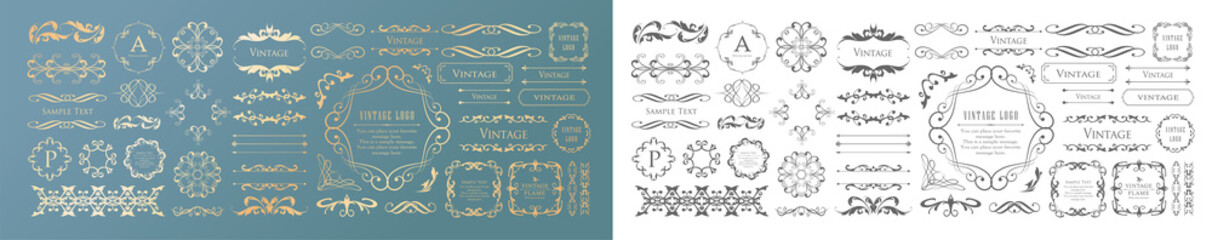 春の植物モチーフのフレームセット。ビンテージフラワー。装飾デザイン。流行りのあしらい	
