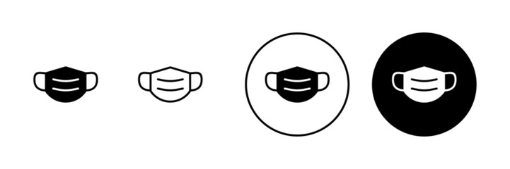 Mask icons set. Medical mask sign and symbol. Man face with mask icon. Safety breathing mask