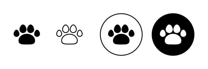 Paw icons set. paw print sign and symbol. dog or cat paw