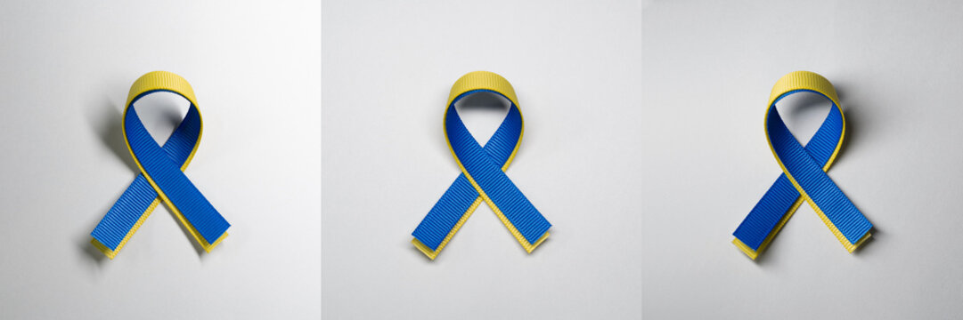 Blue and yellow ribbon for Ukraine with clipping path and different light directions