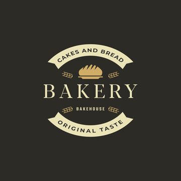 Vintage Bakery badge or label retro Symbol. Bread silhouette for bakehouse. typographic Logo Vector Design Inspiration