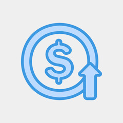 Dollar up icon in blue style about currency, use for website mobile app presentation