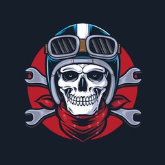 skull biker with wrench logo