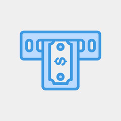 Atm icon in blue style about currency, use for website mobile app presentation