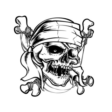 skull pirate with cross bones vector illustration