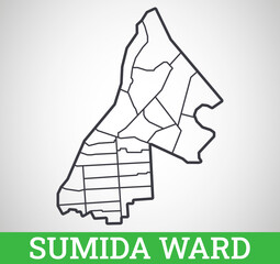 Simple outline map of Sumida Ward, Tokyo. Vector graphic illustration.