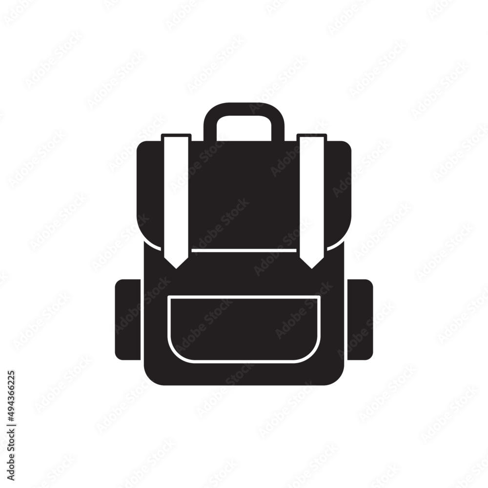 Poster Backpack camping icon in black flat glyph, filled style isolated on white background