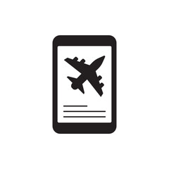 Fototapeta premium Flight booking, mobile booking online icon in black flat glyph, filled style isolated on white background