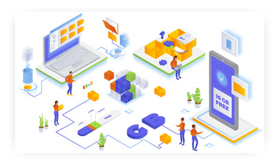 Increase storage space on mobile devices, vector illustration. Free 10GB mobile data. Memory boost app. Clean space.