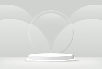 3D render minimal luxury white Cylinder circle podium in white background. concept display showcase, product, poster, presentation, cosmetic, for banner, poster, and wallpaper.