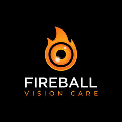 fireball vision care logo, creative eyeball with flame style vector