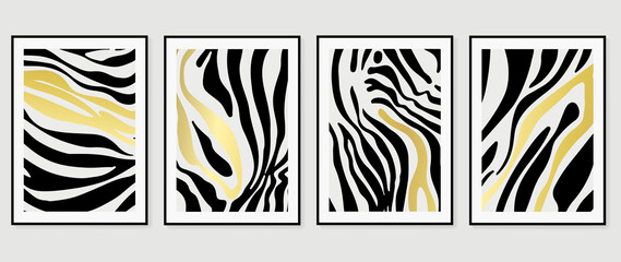 Fototapeta na wymiar Set of abstract wall art template. Luxury design on white background with black paint, line art, and gold drops in hand painted. Design for wall decoration, interior, prints, cover, and postcard.