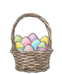 Cute Happy Easter eggs basket cartoon illustration