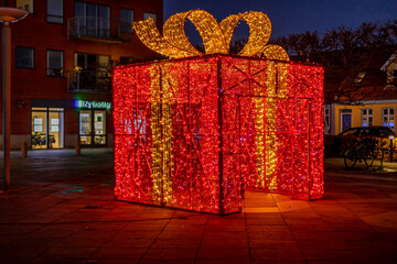FYN, DENMARK - 16 December 2021 - Here light figures in the square, based on Walt Disney's famous...