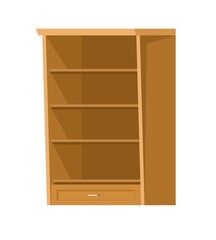 Wardrobe with shelves. Cartoon style. Furniture in modern minimalist design. Object isolated on white background. Vector