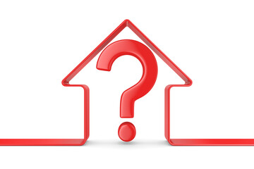 red house and question on white background. Isolated 3d illustration