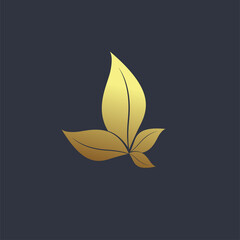 Luxury leaf logo design, modern premium leaves symbol design, golden concept of leaf growth object, vector, illustration