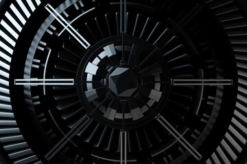 3D rendering future engine rocket turbine technology.  Futuristic part of a spacecraft turbine