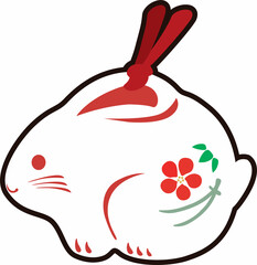 うさぎ　卯年　卯　ウサギ　土鈴　年賀　2023　年賀状素材　正月　かわいい　飾り　シンプル　イラスト　白