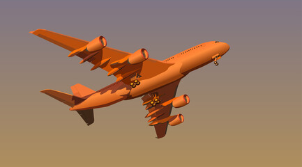 An airplane flies in the evening sky. Vector.