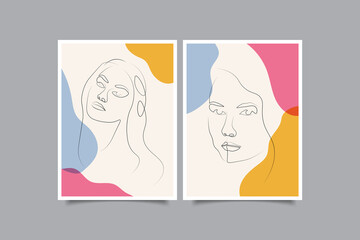 abstract modern line art female face collection