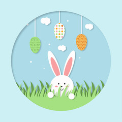 Happy Easter card, paper cut style.