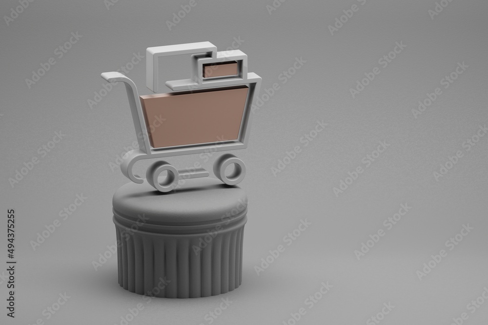 Poster Beautiful abstract illustrations Shopping Cart symbol icons on a column and wonderful background. 3d rendering illustration. Background pattern for design. Online Shopping.